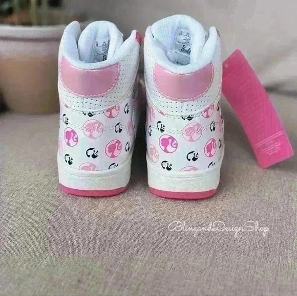 Bling Girls Barbie Pink High Top Sneakers Made with Black Crystals Girls Shoes - Picture 6 of 8